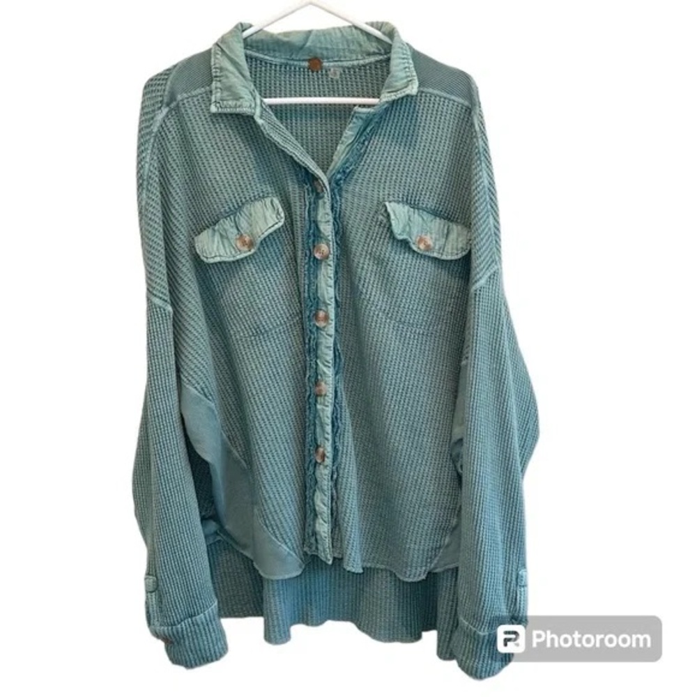 Free People FP One Waffle-Knit Jacket - Dried Pine - XS
